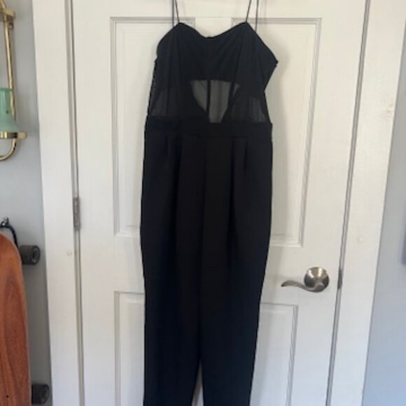 ASOS DESIGN mesh bandeau corset detail jumpsuit in black - Picture 2 of 2